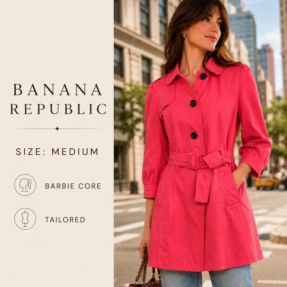 Banana Republic Trench Coat Womens M Pink 2008 Barbiecore Tailored Preppy Office